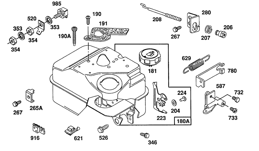 Fuel Tank With Control Bracket Diagram and Parts List for 80232-2937-01  Briggs and Stratton Engine